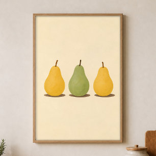 Poster Três Peras Cartaz de Arte em Aquarela Cottagecore