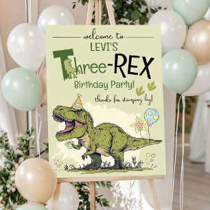 Poster Três-Rex Dinossauro Fofo Bem-vindo à Festa de 3 An