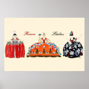 POSTER TRÊS SENHORAS DE ROCOCO, BELEZA, DESIGN DE FASHION