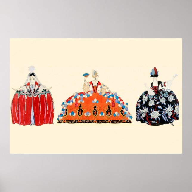 PÔSTER TRÊS SENHORAS DE ROCOCO, BELEZA, DESIGN DE FASHION (Frente)