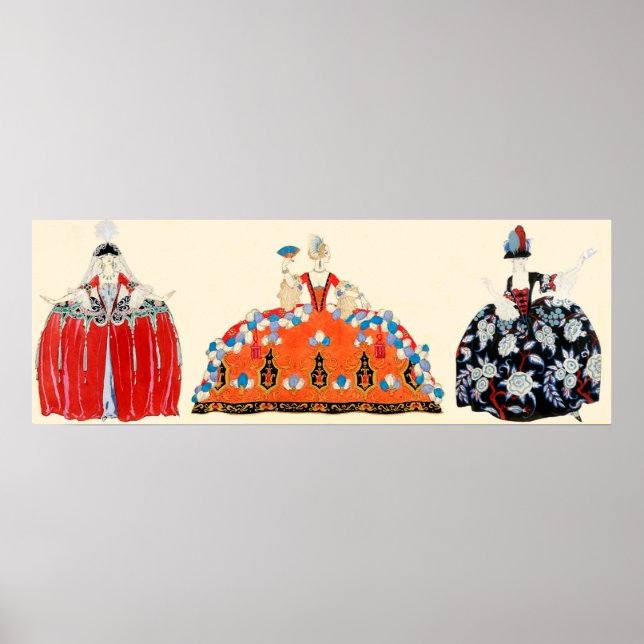 PÔSTER TRÊS SENHORAS DE ROCOCO, BELEZA, DESIGN DE FASHION (Frente)