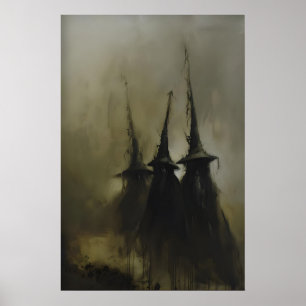 Poster Três Silhuetas de Bruxas na Névoa Cartaz Oculto