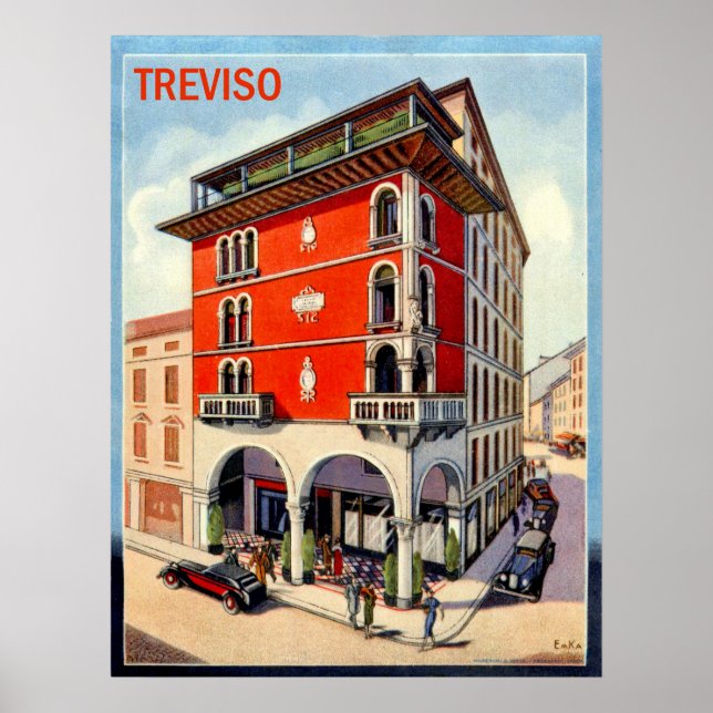 Poster Treviso, rua centro, Itália, viagens vintage (Frente)