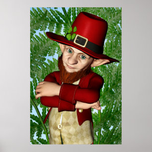 Poster Trevo de Leprechaun Fofo Folclore Irlandês Arte