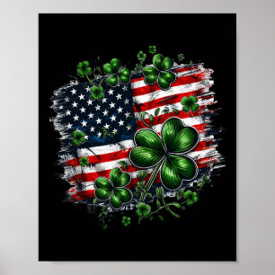 Poster Trevos e Nossa Bandeira Americana Dia De São Patrí