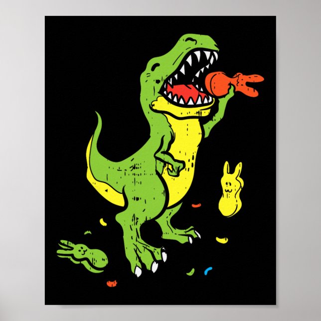 Poster Trex Comendo Coelho Funny Easter Amante de Dinossa (Frente)