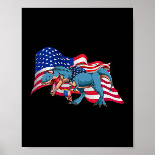 Poster TRex Dinossaur American Flag 4 De Julho Independen