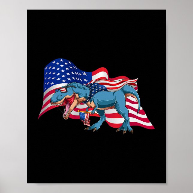 Poster TRex Dinossaur American Flag 4 De Julho Independen (Frente)