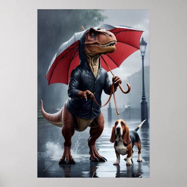 Poster Trex segurando cesto de guarda-chuva (Frente)
