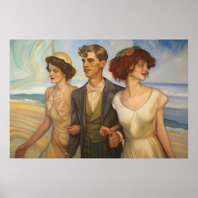 Poster Tríade poliamorosa na praia (Frente)