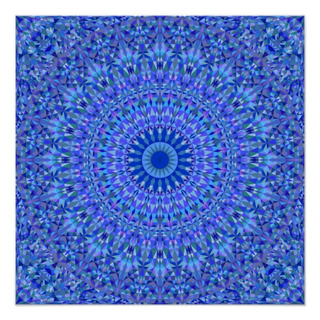Pôster Triângulo Azul Caleidoscópio Mandala (Frente)