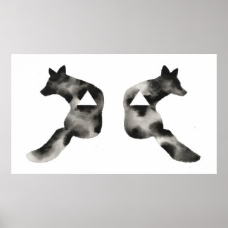 Pôster Triângulo de Inkblot Fox preto branco moderno