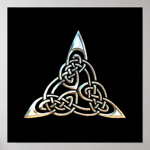 Pôster Triângulo Preto Prateado Espirra Nó Celta Design