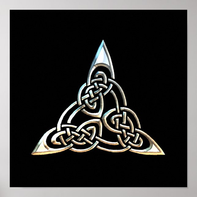 Pôster Triângulo Preto Prateado Espirra Nó Celta Design (Frente)