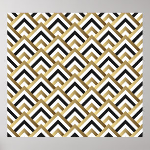 Poster Triângulos abstrato: Dourado preto sem costura