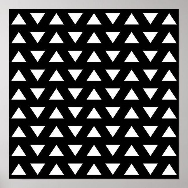 Poster Triângulos brancos em preto. Um padrão geométrico. (Frente)