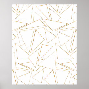 Poster Triângulos de Traços Brancos Dourados Minimalistas