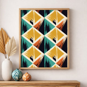 Poster Triângulos Entrelaçados com Acentos de Pinceladas