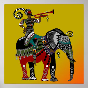 poster tribal africano do elefante da equitação 