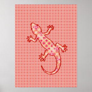 Pôster Tribal batik Gecko - cor-de-rosa e creme