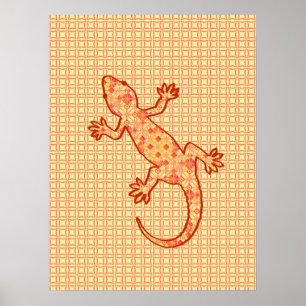 Pôster Tribal batik Gecko - coral e laranja claro