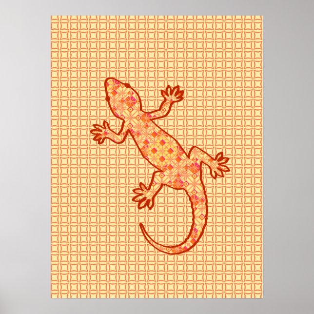 Pôster Tribal batik Gecko - coral e laranja claro (Frente)