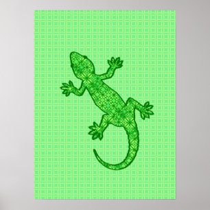 Pôster Tribal batik Gecko - limão e esmeralda verde
