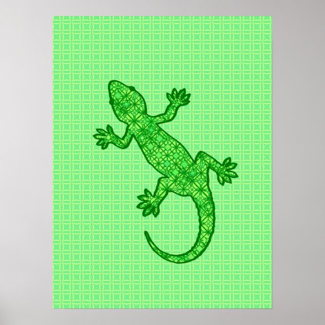 Pôster Tribal batik Gecko - limão e esmeralda verde (Frente)