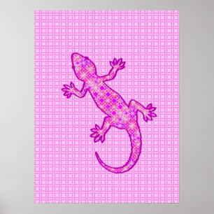 Pôster Tribal batik Gecko - orquídea e casca rosa