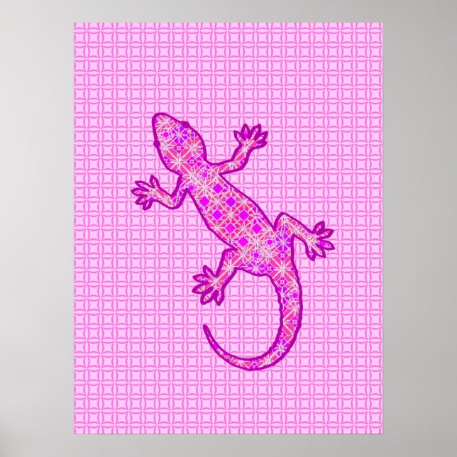 Pôster Tribal batik Gecko - orquídea e casca rosa (Frente)