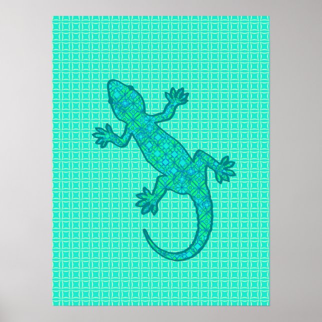 Pôster Tribal batik Gecko - turquesa / pavão (Frente)