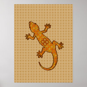 Pôster Tribal batik Gekko - ferrugem, âmbar e castanho