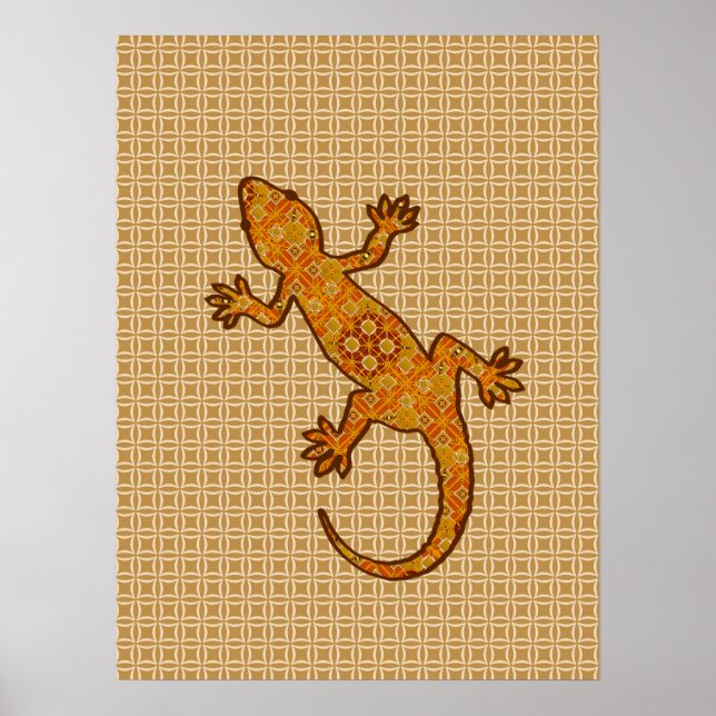 Pôster Tribal batik Gekko - ferrugem, âmbar e castanho (Frente)