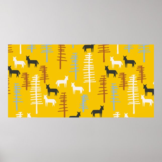 Poster Tribal com cavalos e árvores, criativo (Frente)