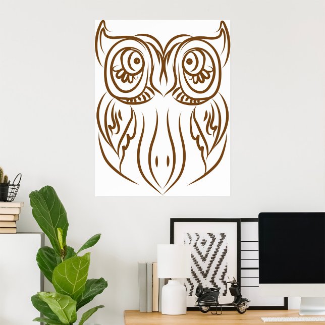 Poster Tribal Owl Line Art Modern Brown Abstrato (Criador carregado)