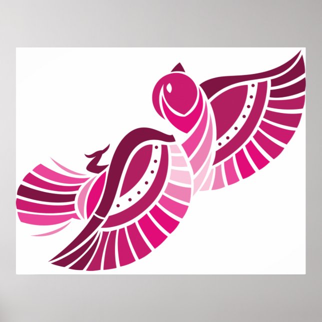 Poster Tribal Pink Bird Stylized Magenta Phoenix (Frente)