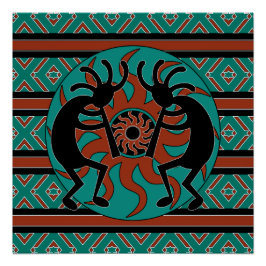 Pôster Tribal Sun Kokopelli Turquoise do Sudoeste