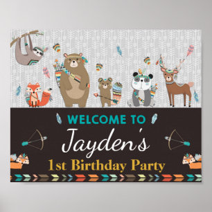 Poster Tribal Woodland Animal Birthday - Sinal de Boas-vi