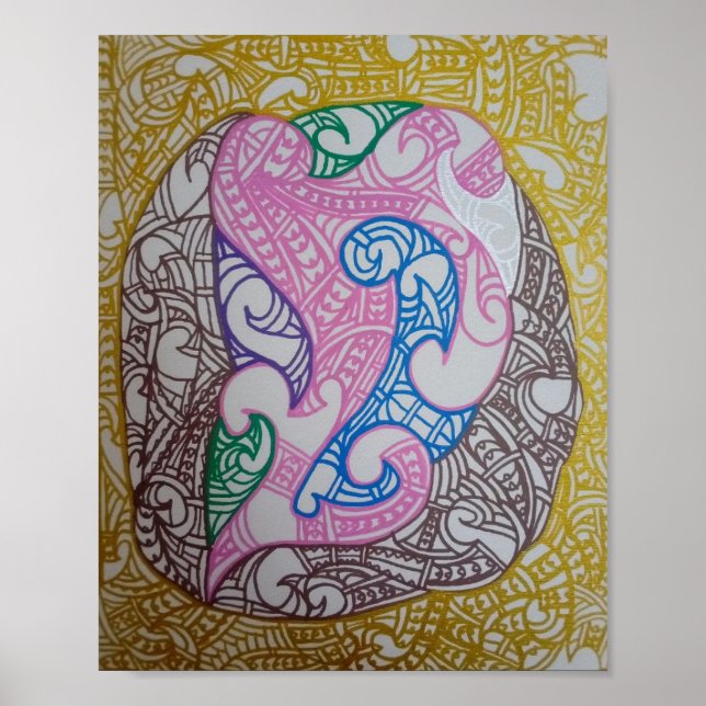 Poster Tribe3 Abstract Maori Kowhaiwhai by RRW (Frente)
