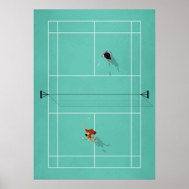 Poster Tribunal Ilustrado de Badminton de cima (Frente)