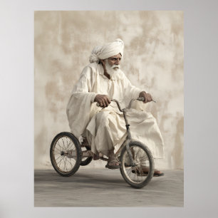 Poster Triciclo de roupa tradicional indiana que viaja pe