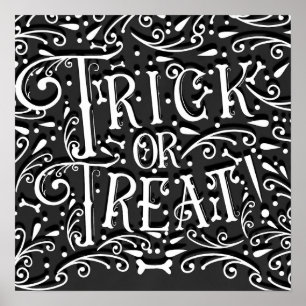 Poster Trick or Treat Vintage Chalk Ossos Festa de Hallow
