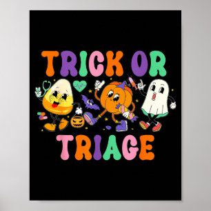 Poster Trick Or Triagem Enfermeira Fantasma Abóbora Hallo
