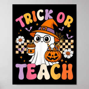 Poster Trick Ou Ensine Café Fantasma Cute Pumpkins Hallow