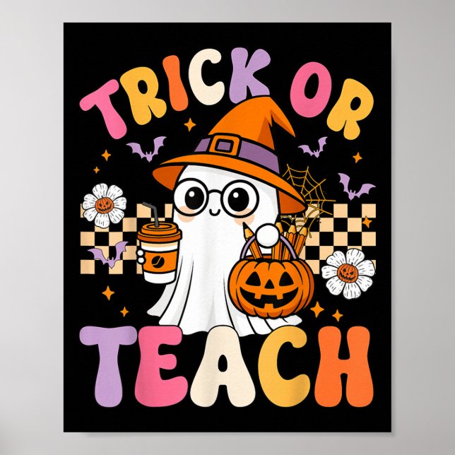 Poster Trick Ou Ensine Café Fantasma Cute Pumpkins Hallow (Frente)