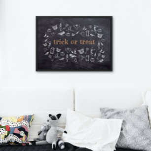 Pôster Trick ou trata Vintage Chalkboard Halloween