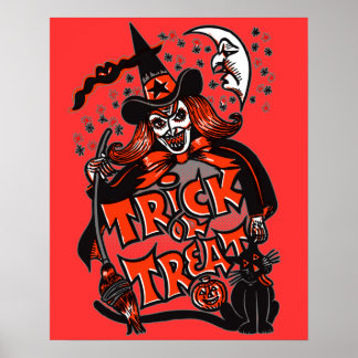 Poster Trick ou Treat Witch Halloween (vintage)