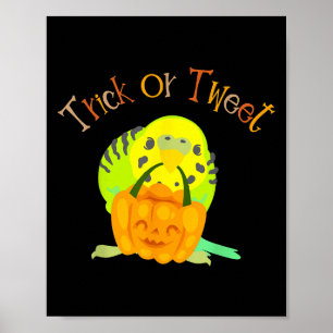Poster Trick Ou Tweet Parakeet Budgie Mamãe Halloween Bir