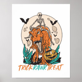 Poster Trick Rawr Treat T Rex Dinossaur Skeleton Hallowee