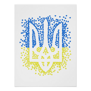 Pôster Tridente de emblem ucraniano trizub espalhando cor